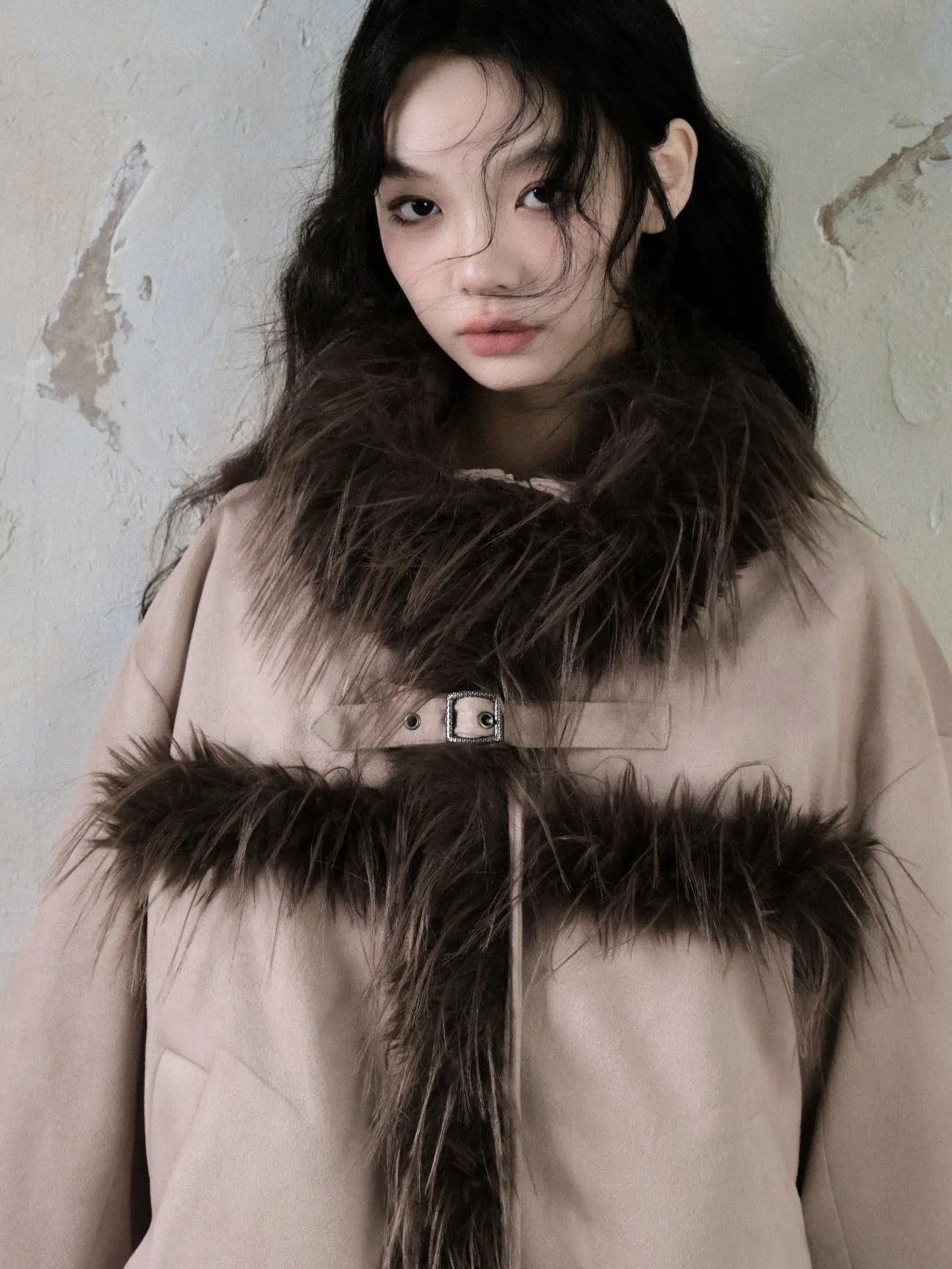 Plush Spliced Suede Touch Fur Coat