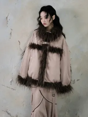 Plush Spliced Suede Touch Fur Coat