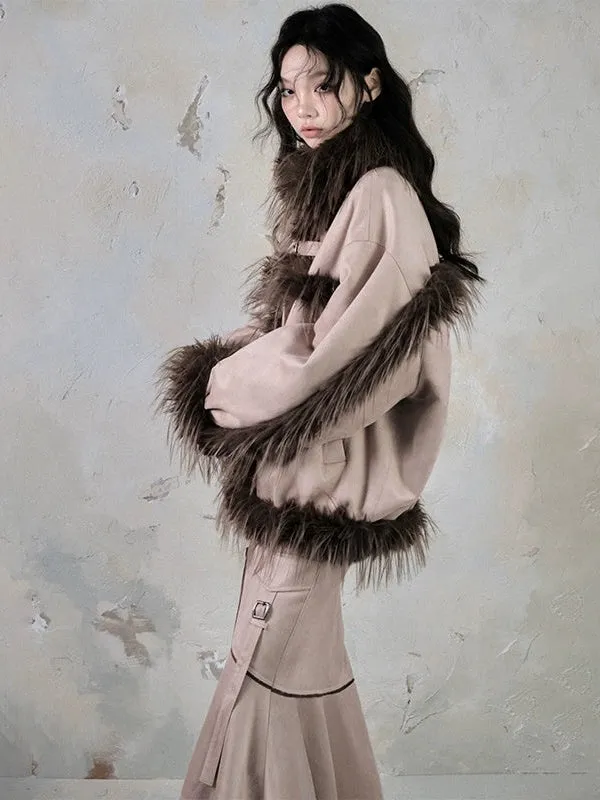 Plush Spliced Suede Touch Fur Coat