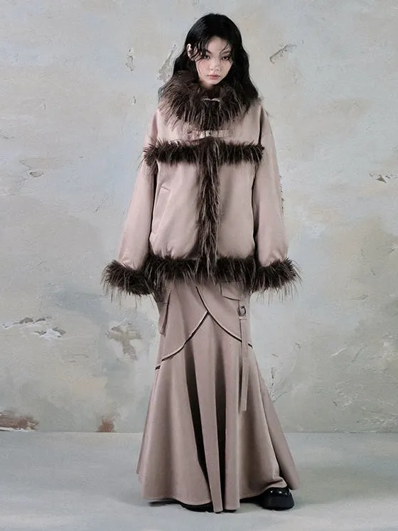 Plush Spliced Suede Touch Fur Coat