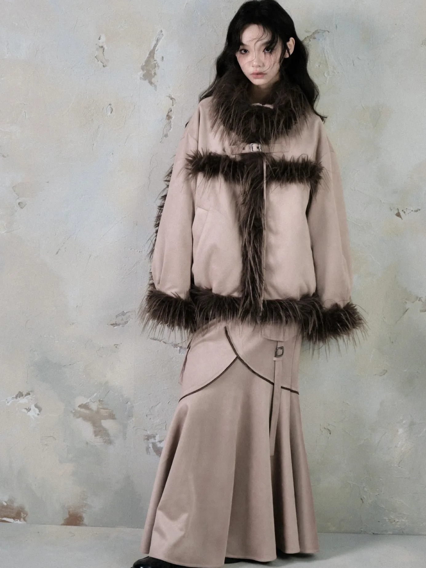 Plush Spliced Suede Touch Fur Coat