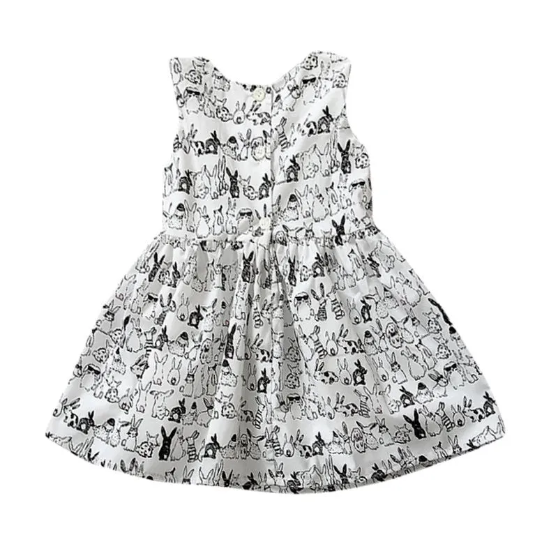 Pro Baby Girl Sleeveless Cartoon Dress Infant White Bunny Rabbit Print Ball Gown Tutu Dress Casual Kids Easter Clothes SM6