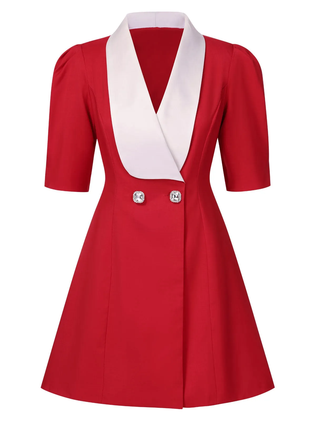 Red 1960s Solid Wide Lapel Suit Dress