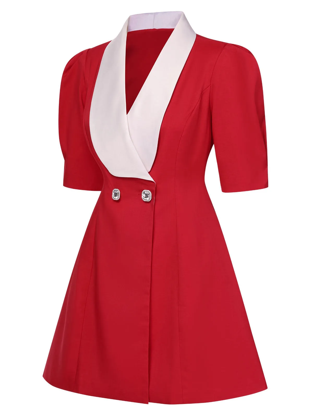 Red 1960s Solid Wide Lapel Suit Dress