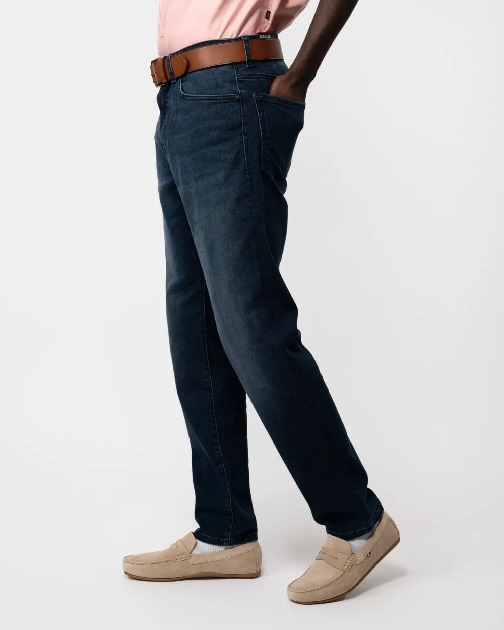 Re.Maine BC Mens Regular Fit Jeans in Navy Super-Stretch Denim 