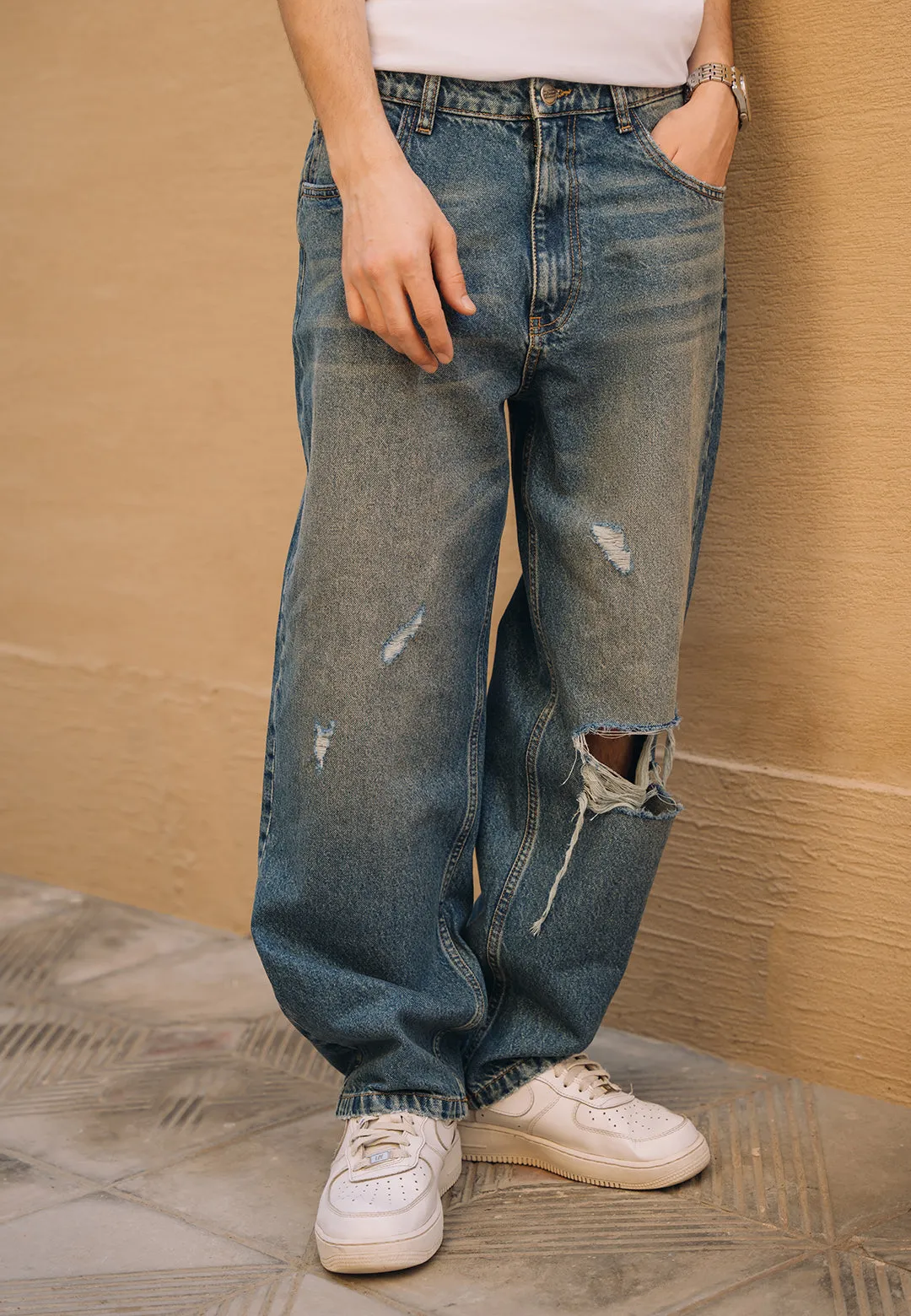 Ripped Baggy Fit Jeans - Tint Over Dyed