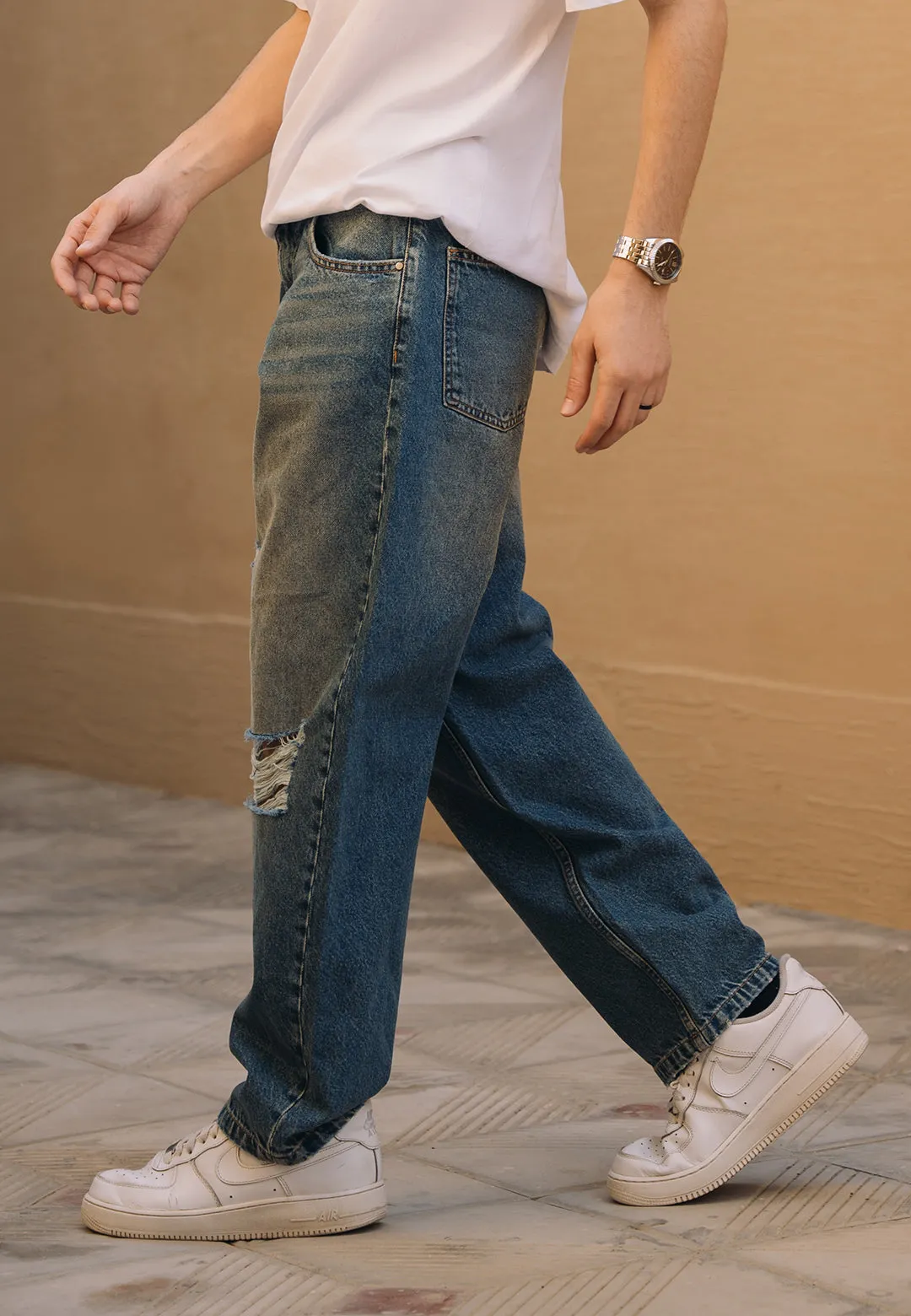 Ripped Baggy Fit Jeans - Tint Over Dyed