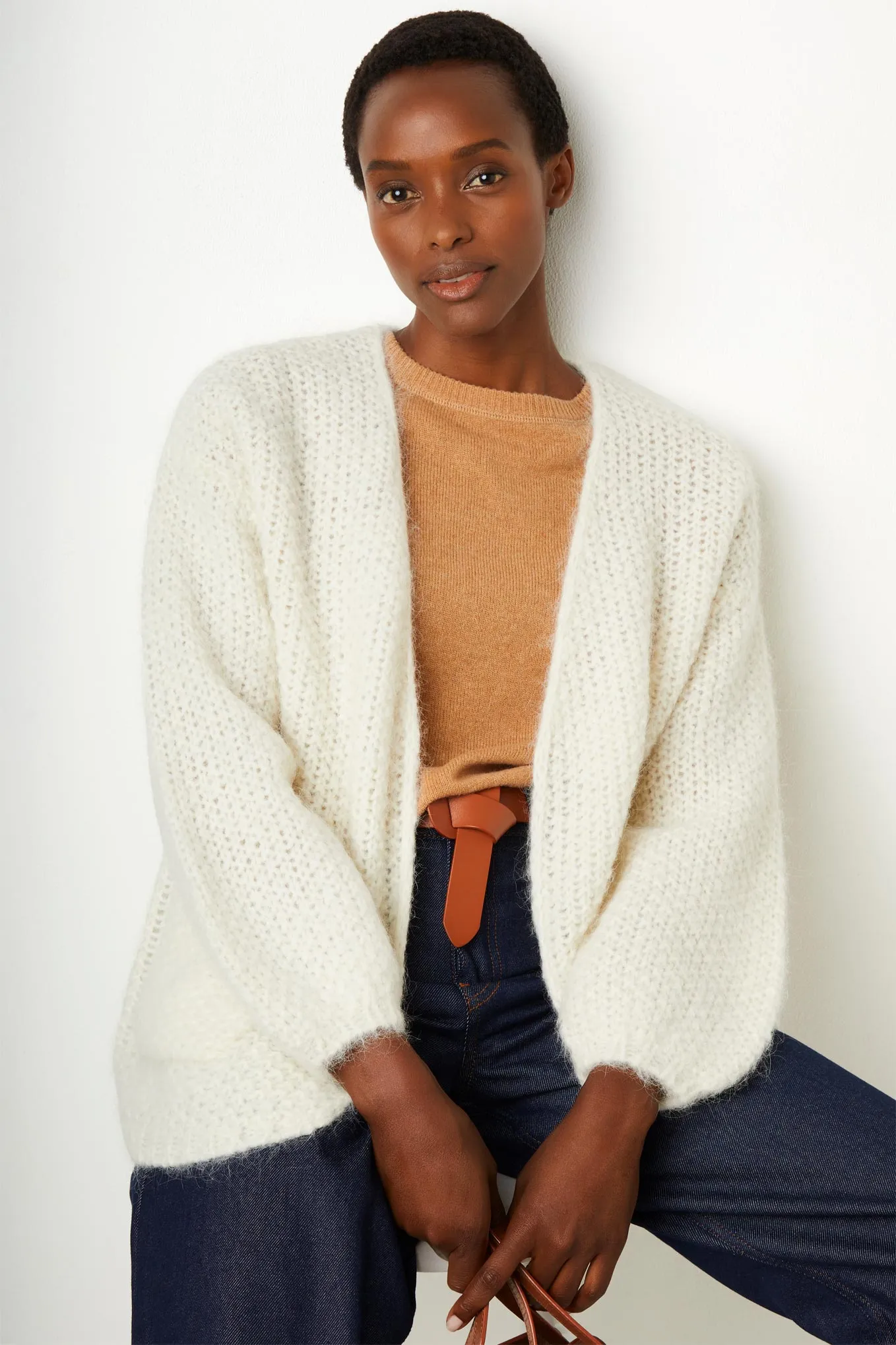 Romy Moss Stitch Oversized Chuck On Cardigan - Ivory