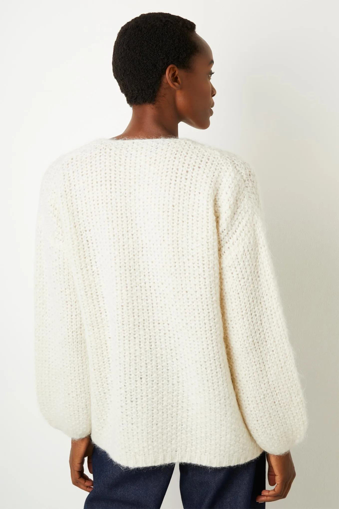 Romy Moss Stitch Oversized Chuck On Cardigan - Ivory