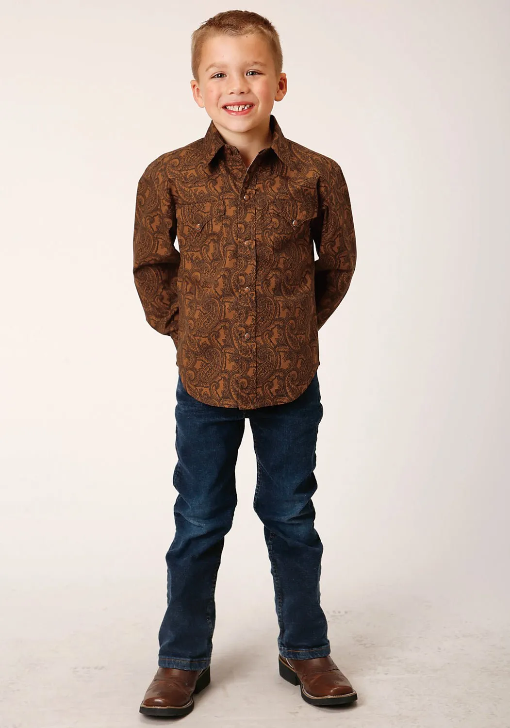 Roper Boys Vintage Paisley Brown 100% Cotton L/S Shirt