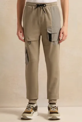 Senior Boys Grey And Beige Cargo Active Pants