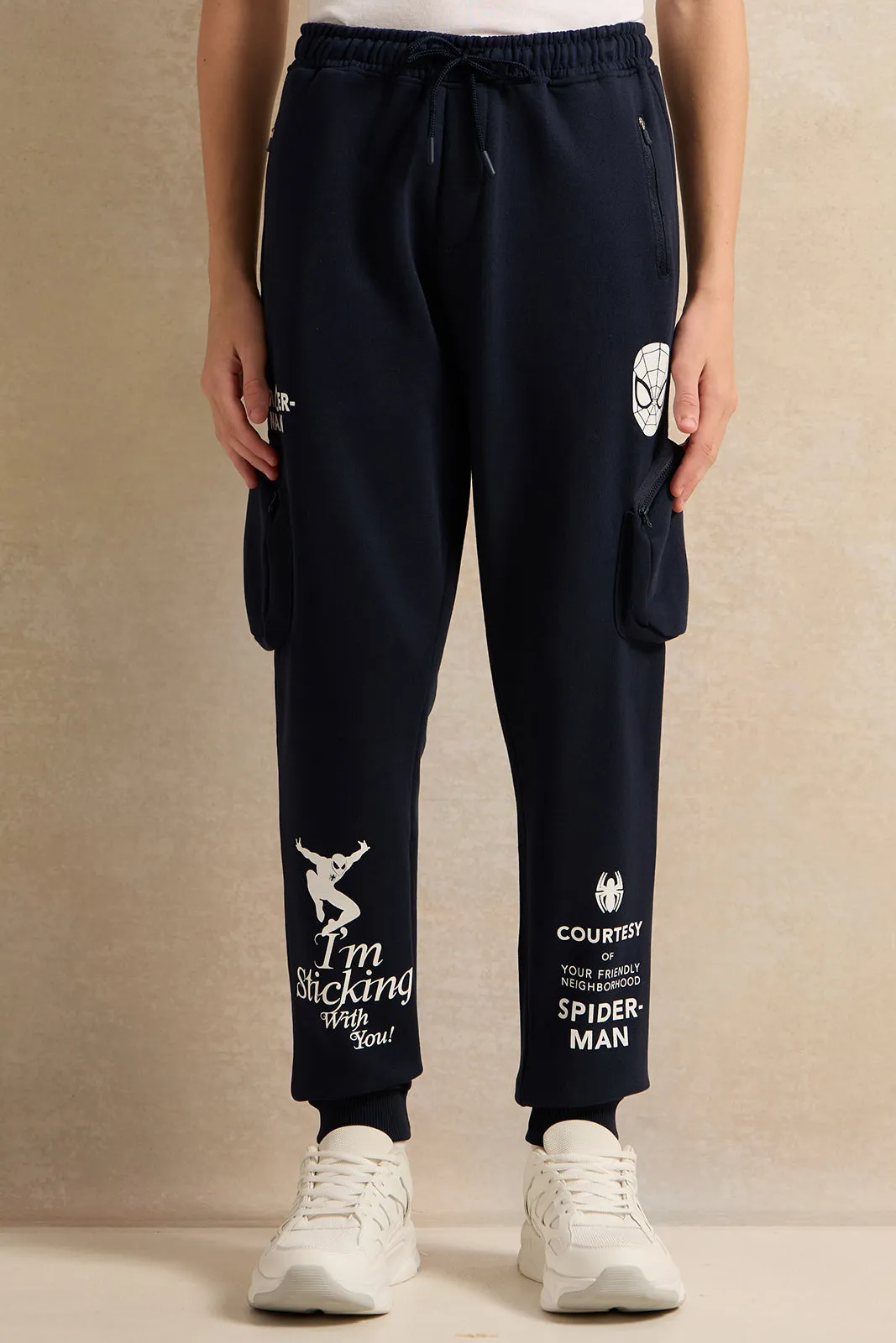 Senior Boys Navy Printed Active Pants