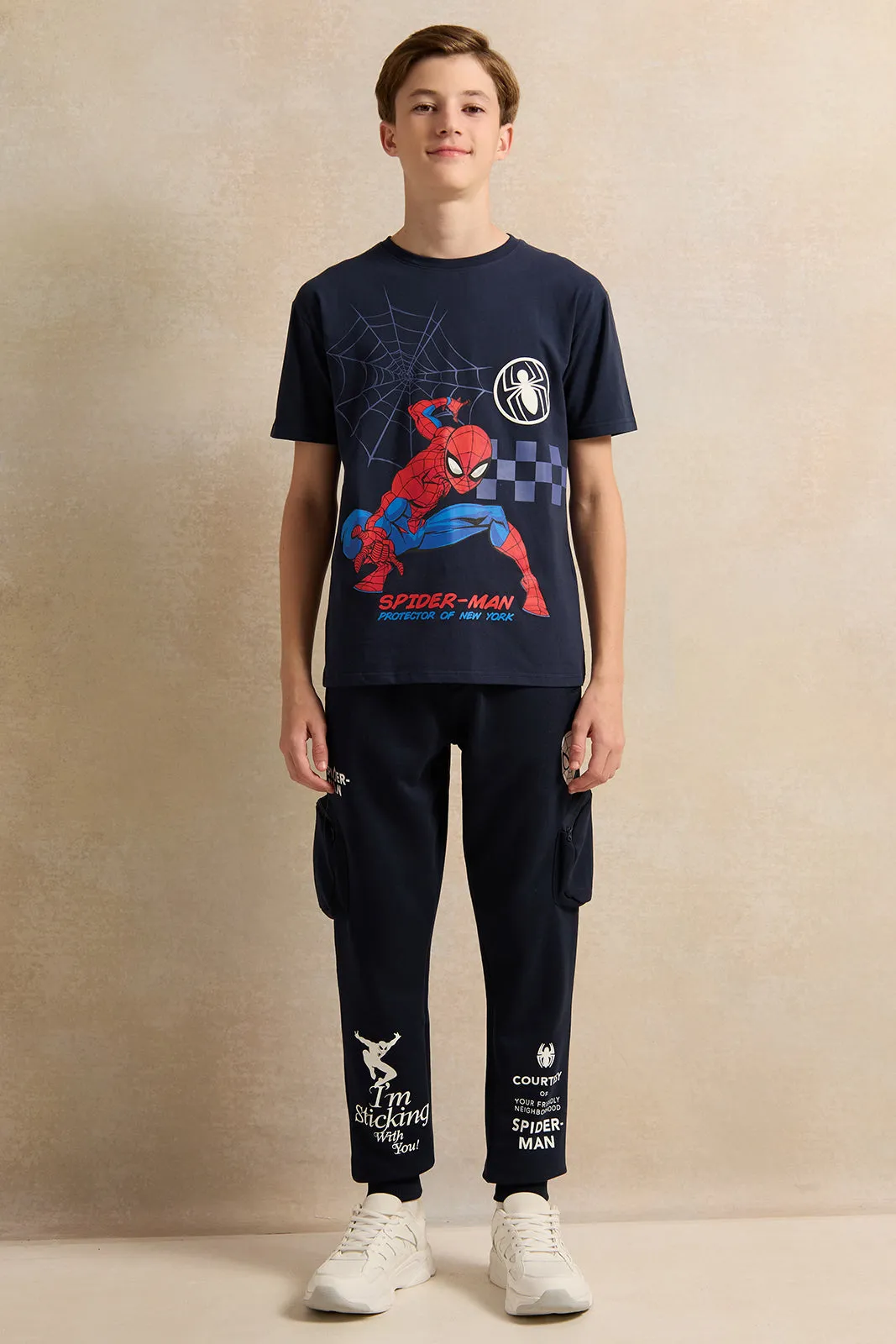 Senior Boys Navy Printed Active Pants