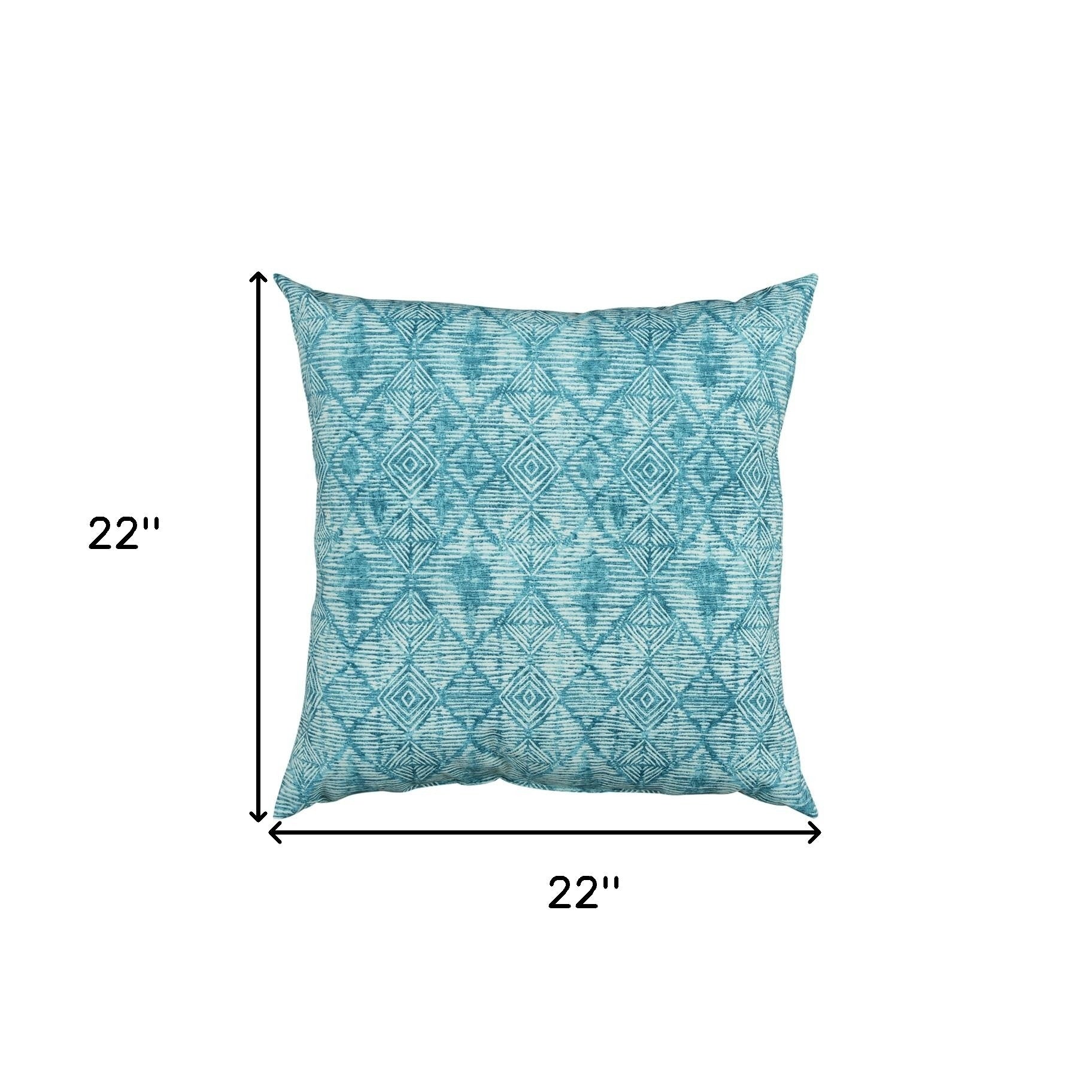 Set of Two 22 X 22 Teal Blue Indoor Outdoor Throw Pillow Cover & Insert