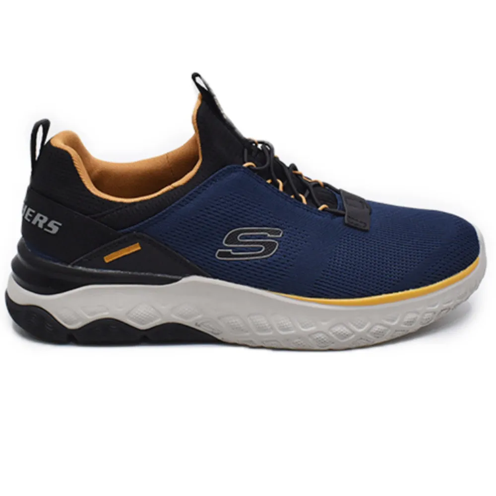 SKECHERS Men's Bismark Merkell Running Shoe (Navy/Black)