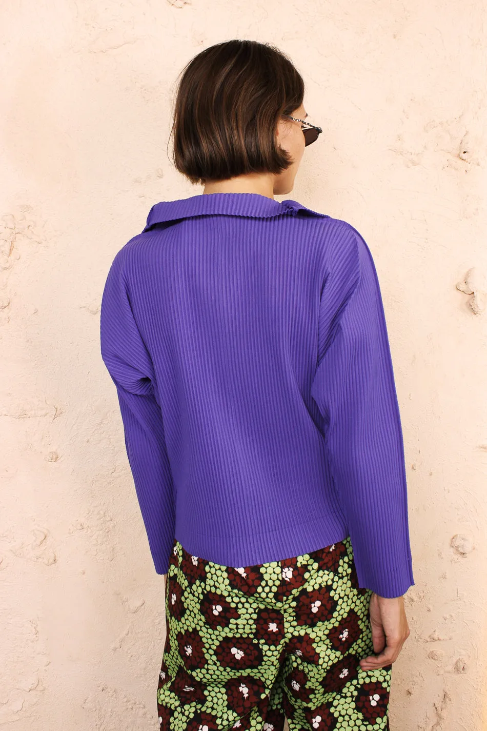 Soft Pleated Cardigan Purple