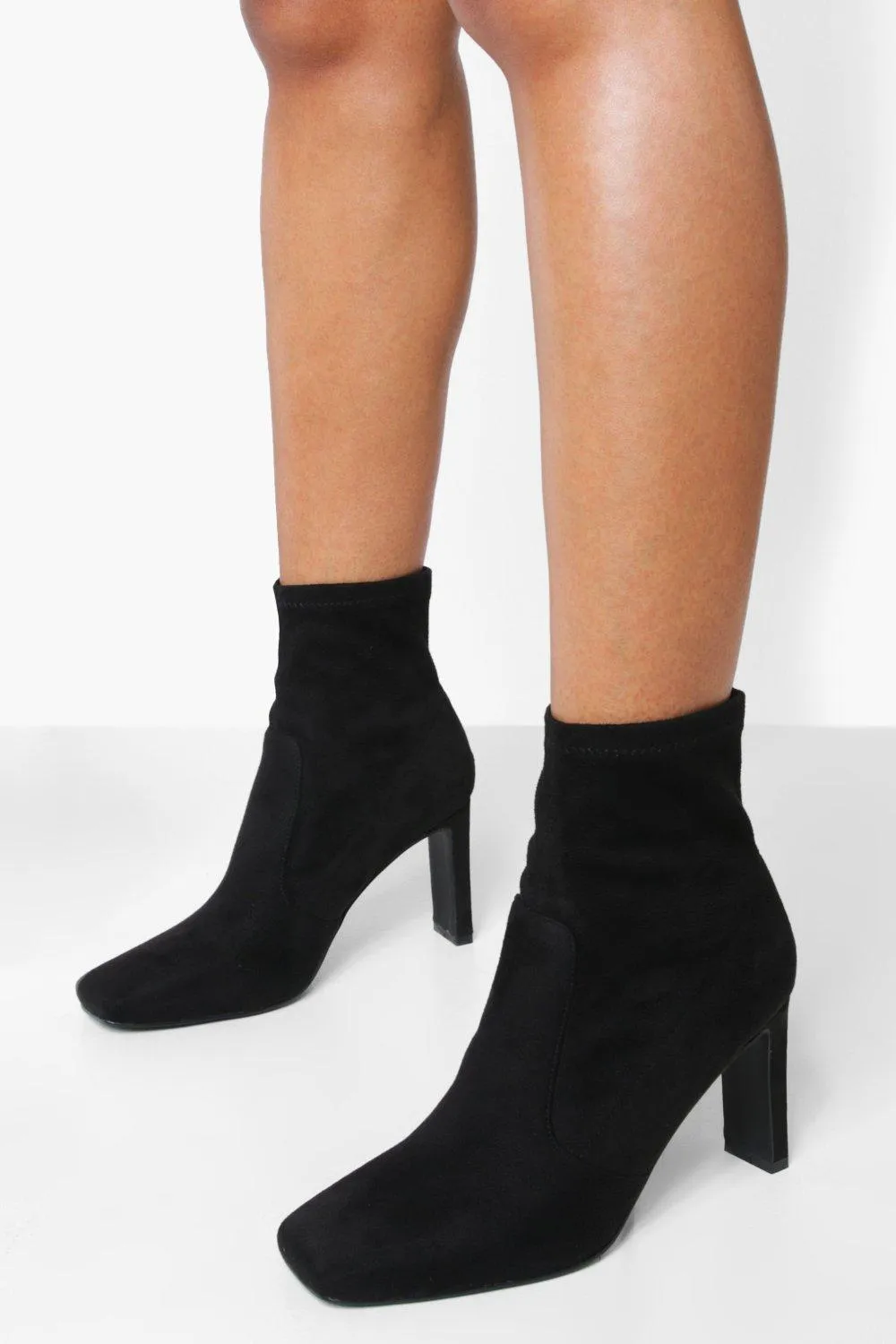 Square Toe Flat Heel Sock Boots