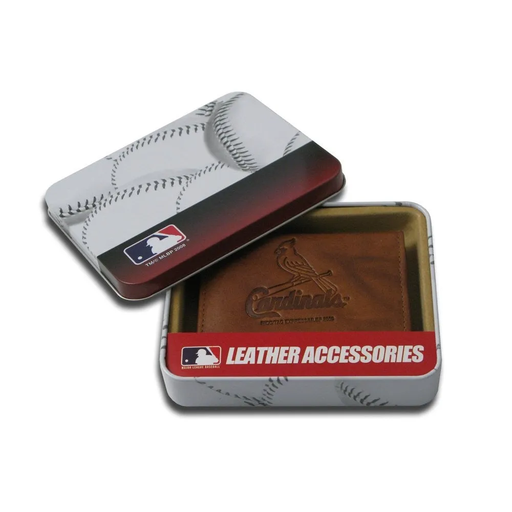 St Louis Cardinals Embossed Genuine Leather Trifold Wallet - Pecan Brown