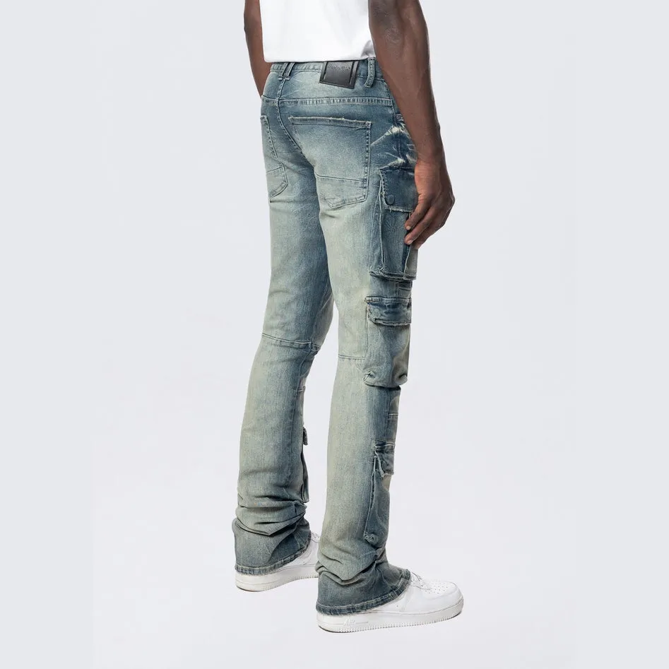 Stacked Utility Multi Pocket Cargo Jeans - Village Blue