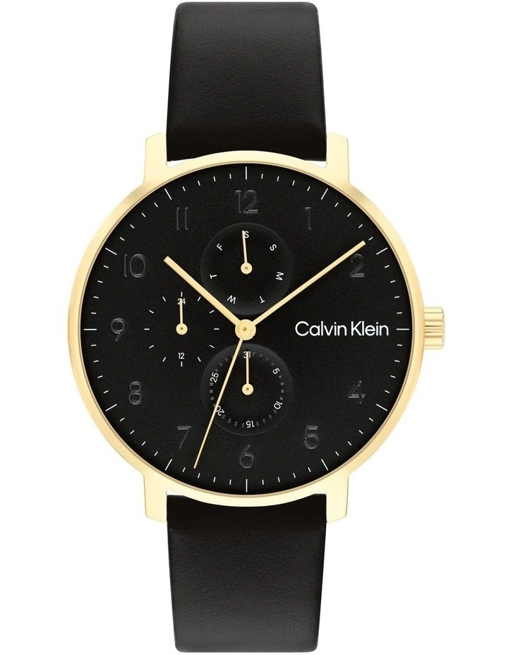 Stun Leather Dial Unisex Watch in Black