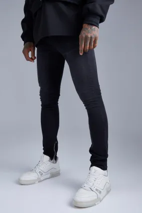 Super Skinny Stretch Jeans With Zip Hem | boohooMAN UK