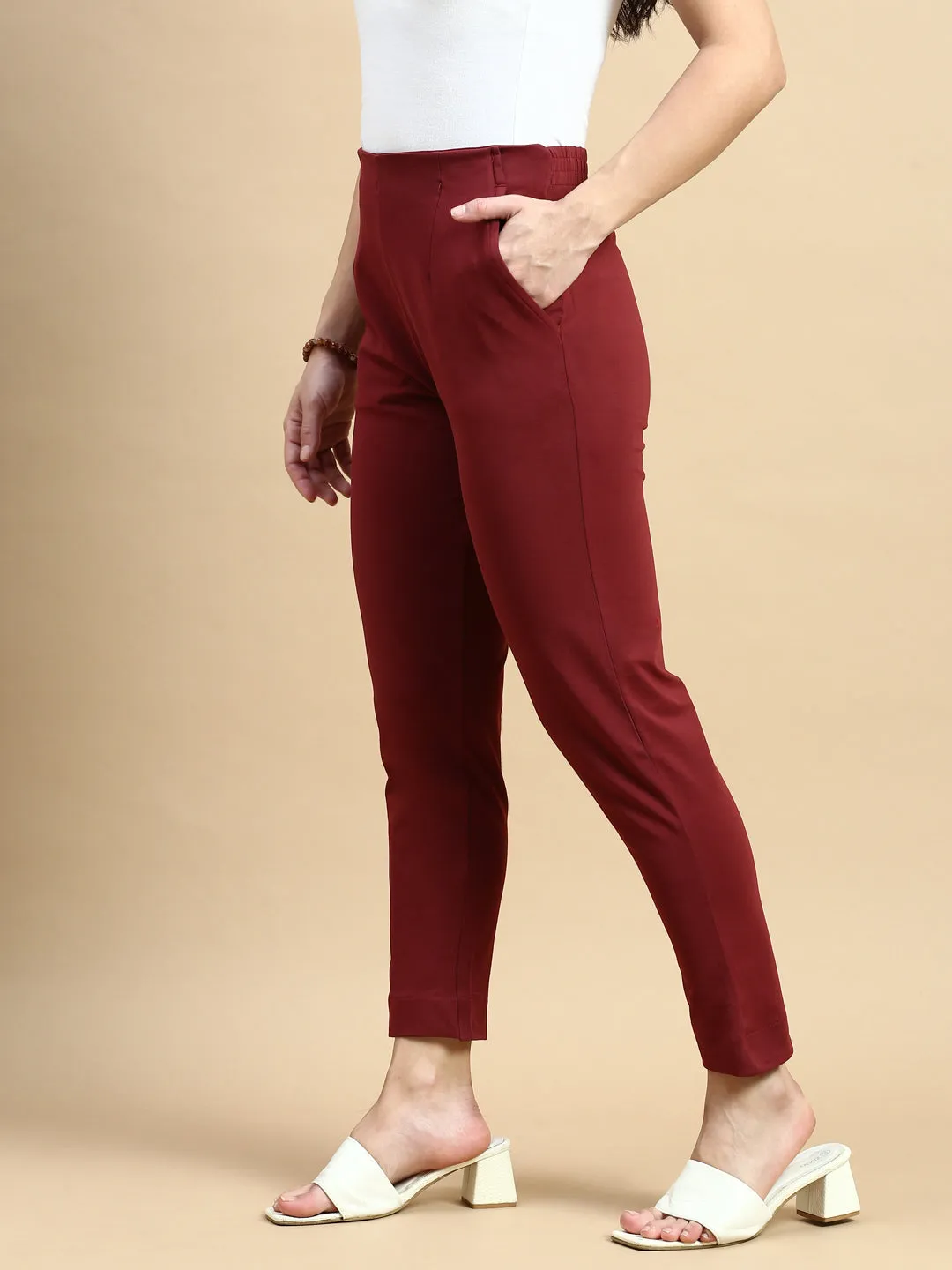 Super Stretch Kurti Pant-Maroon