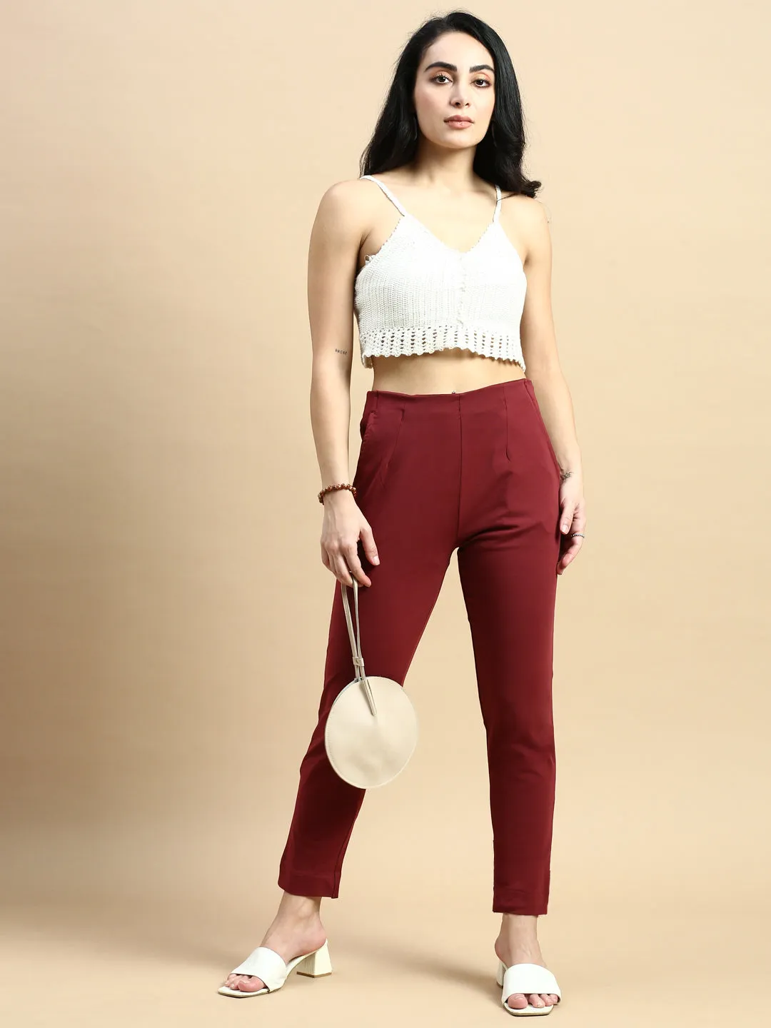 Super Stretch Kurti Pant-Maroon