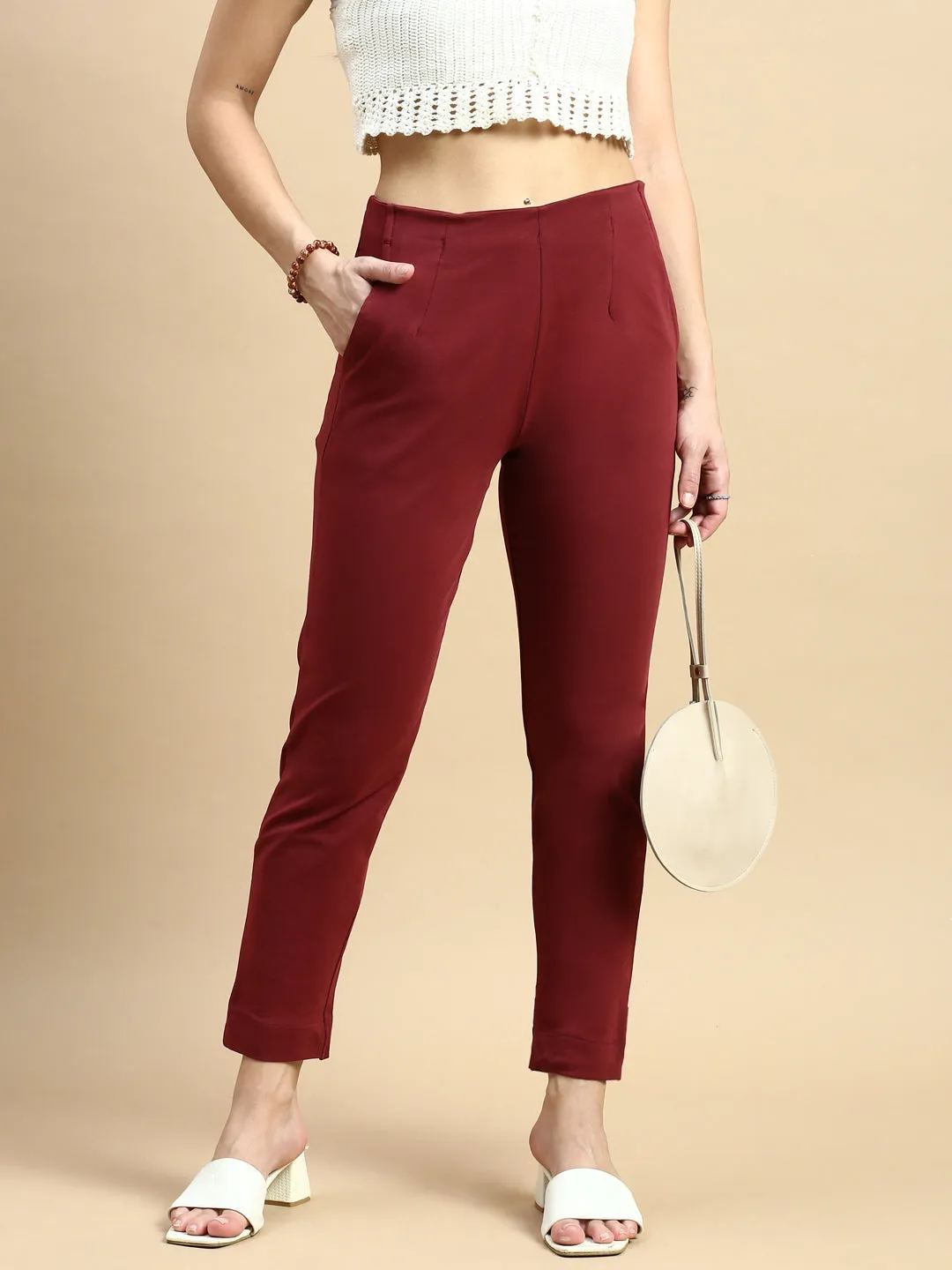 Super Stretch Kurti Pant-Maroon