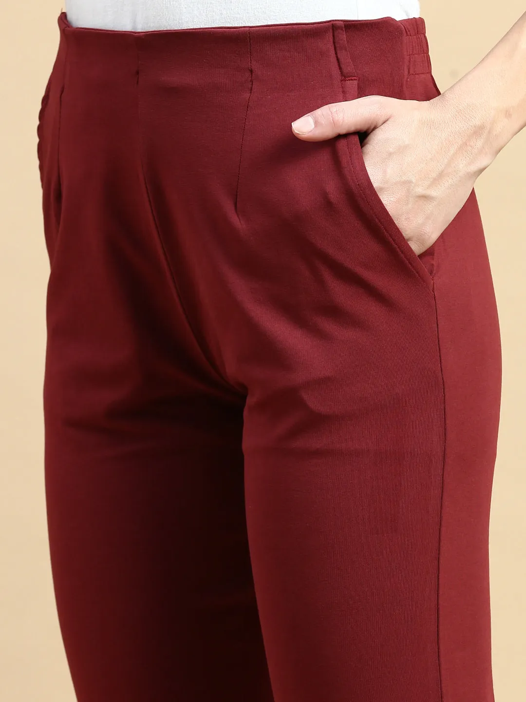 Super Stretch Kurti Pant-Maroon