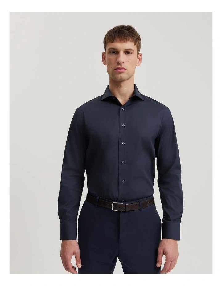 Tailored Fit Super Fine Cotton Stretch Shirt in Navy