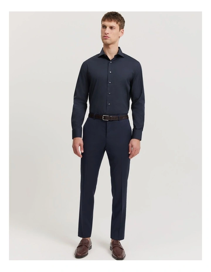 Tailored Fit Super Fine Cotton Stretch Shirt in Navy