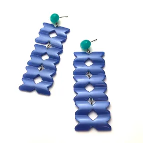 Teal & Blue Geometric Stack Moonglow Statement Earrings *