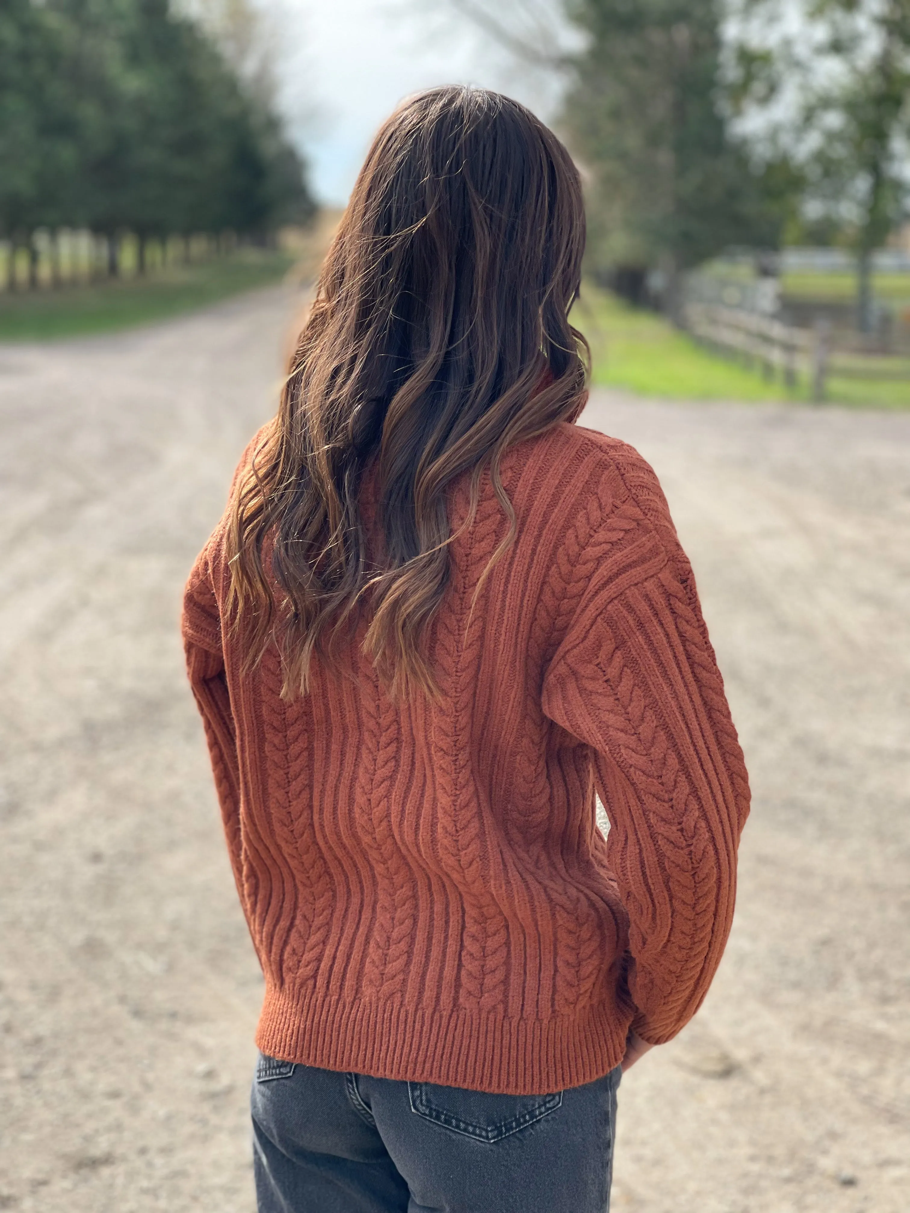 The Cable 1/4 Zip Sweater - Rust/Brown