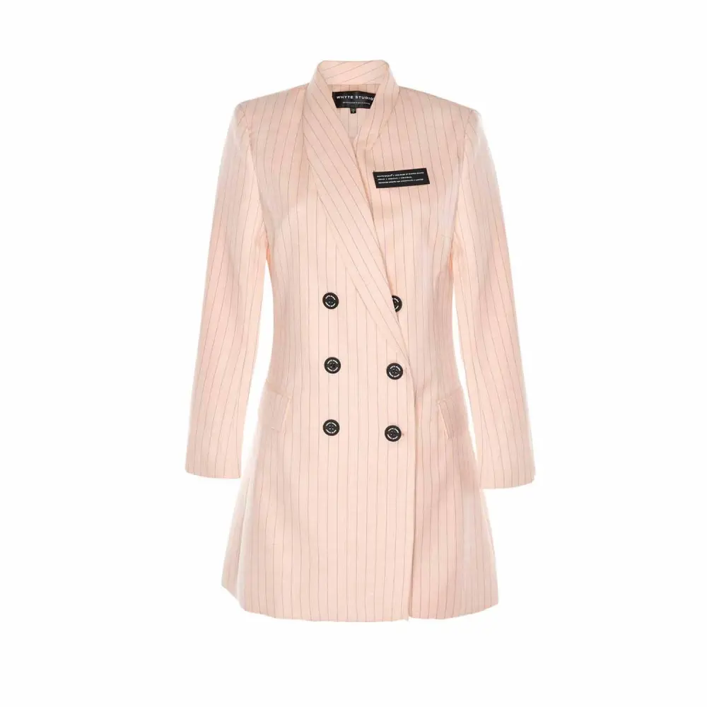 --The trial pinstripe pink suit blazer dress-