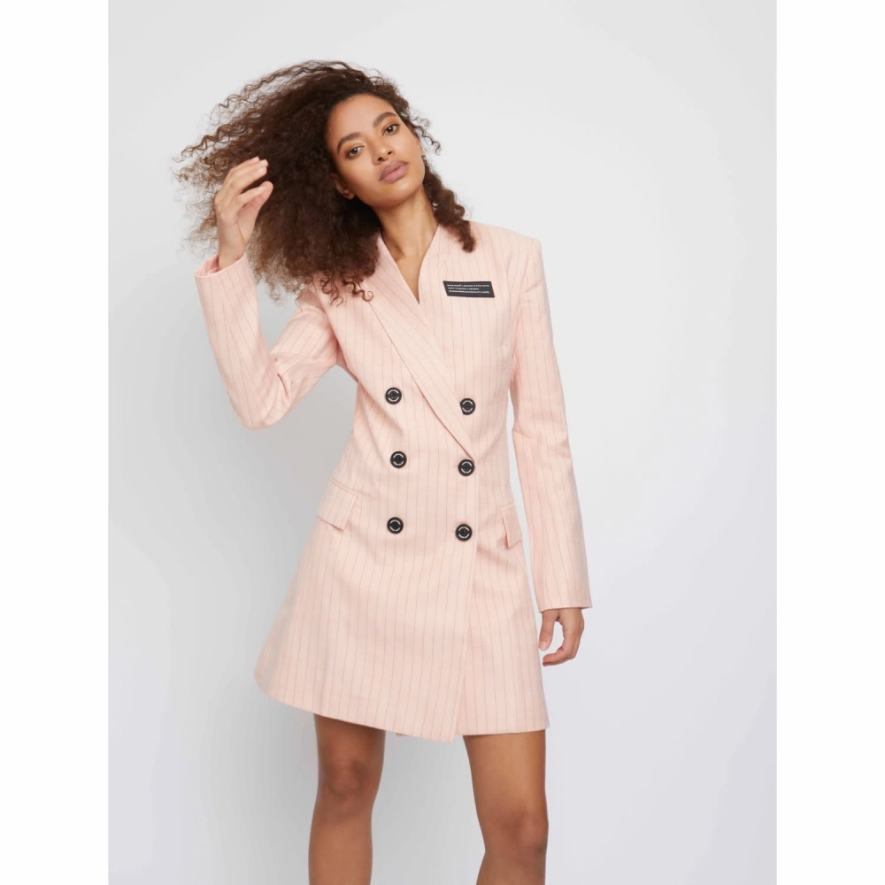 --The trial pinstripe pink suit blazer dress-