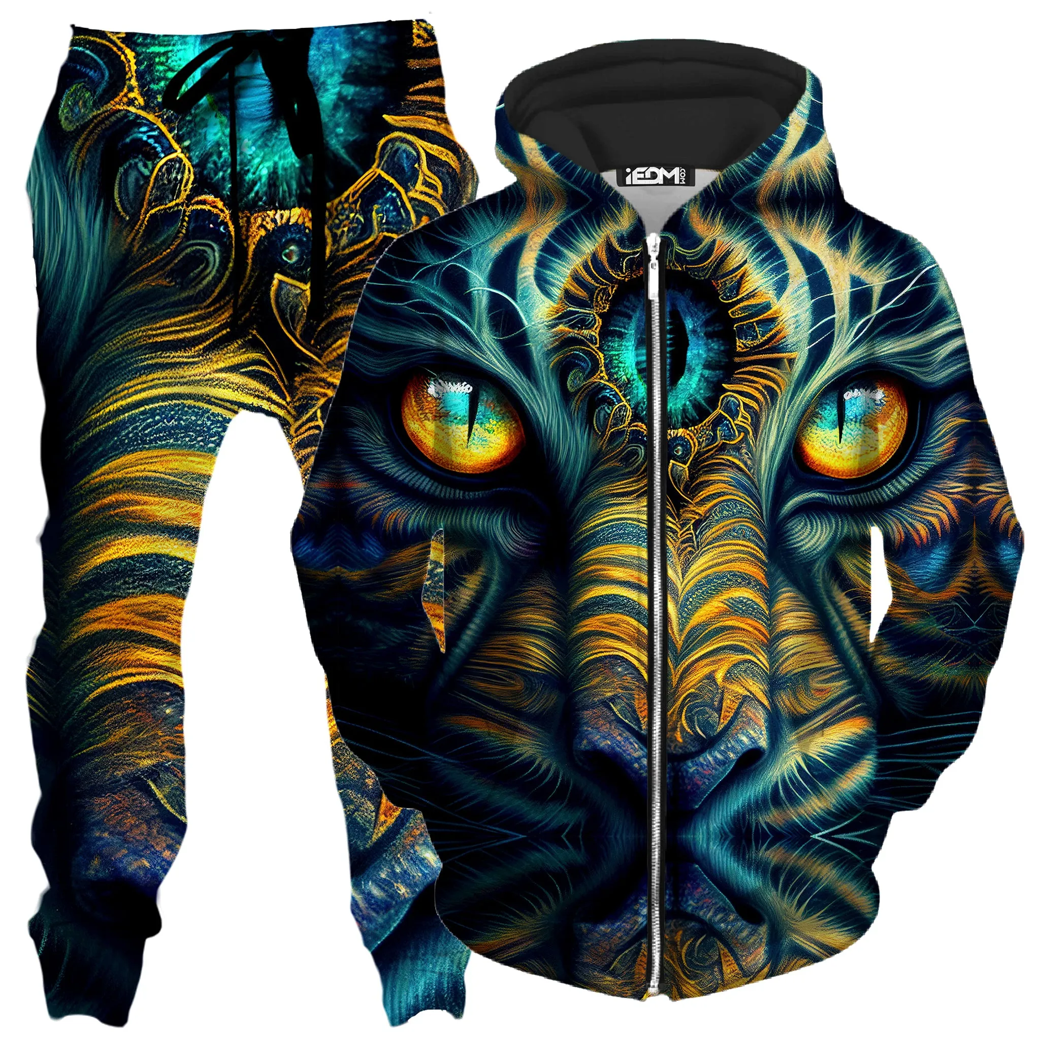 Tiger Eyes Psychedelic Zip-Up Hoodie and Joggers Combo