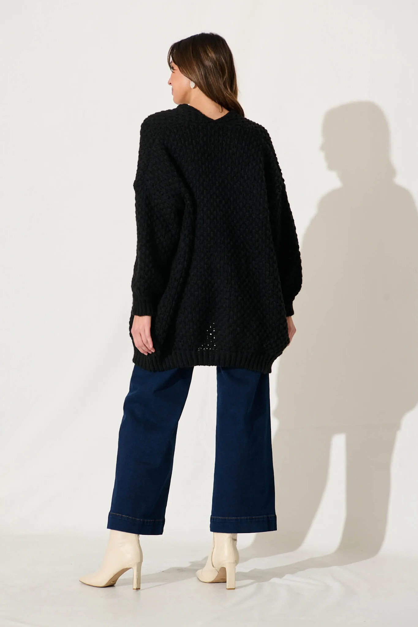 Tranquil Knit Cardigan In Black Wool Blend