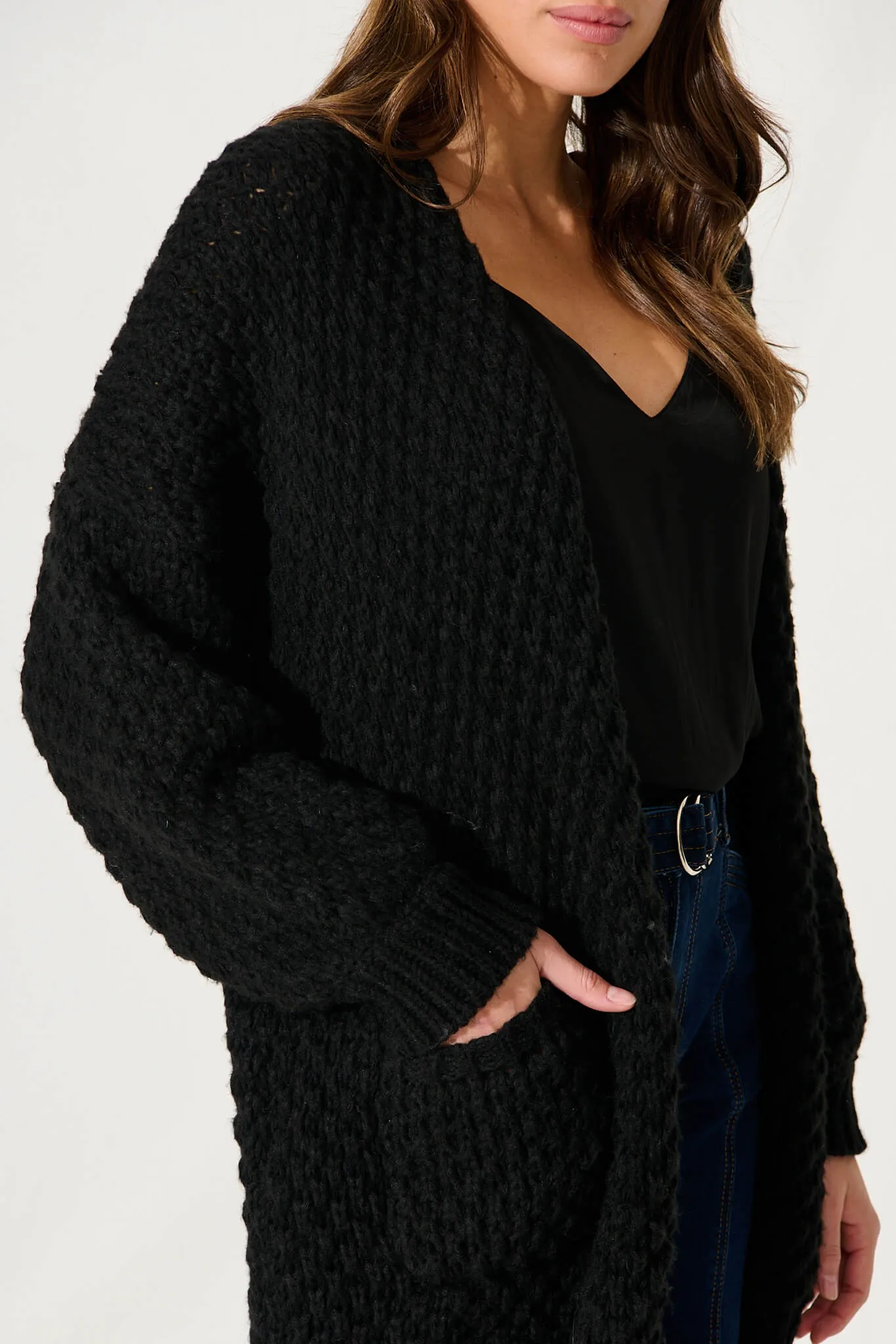 Tranquil Knit Cardigan In Black Wool Blend