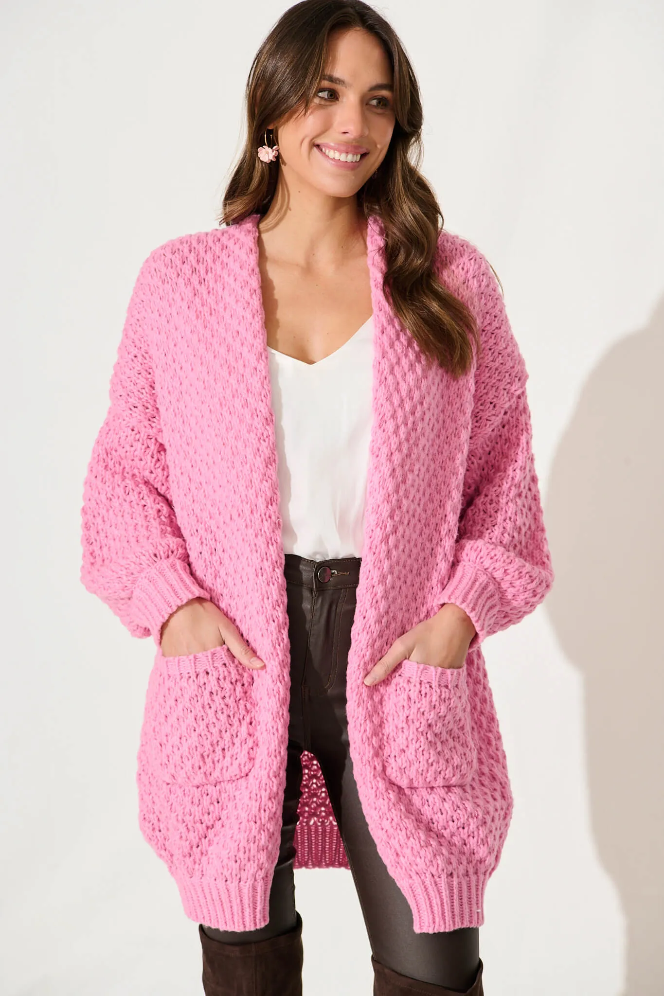 Tranquil Knit Cardigan In Pink Wool Blend