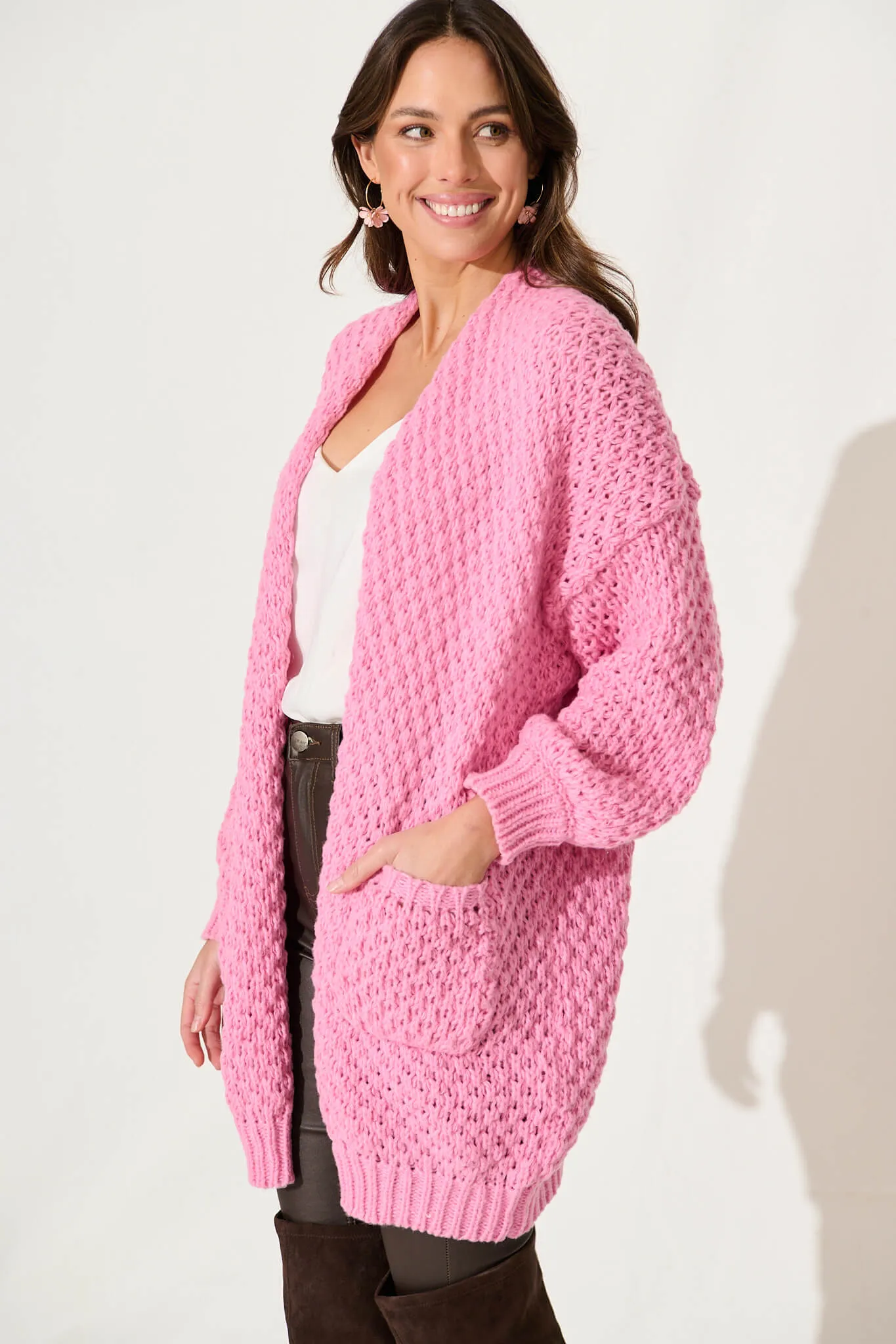 Tranquil Knit Cardigan In Pink Wool Blend