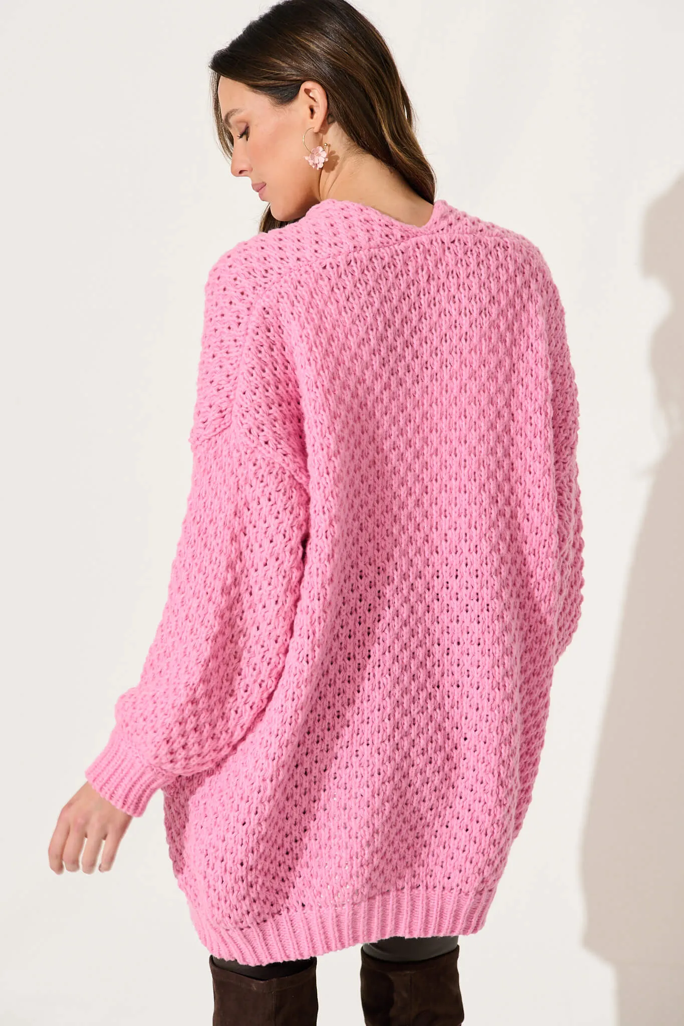 Tranquil Knit Cardigan In Pink Wool Blend