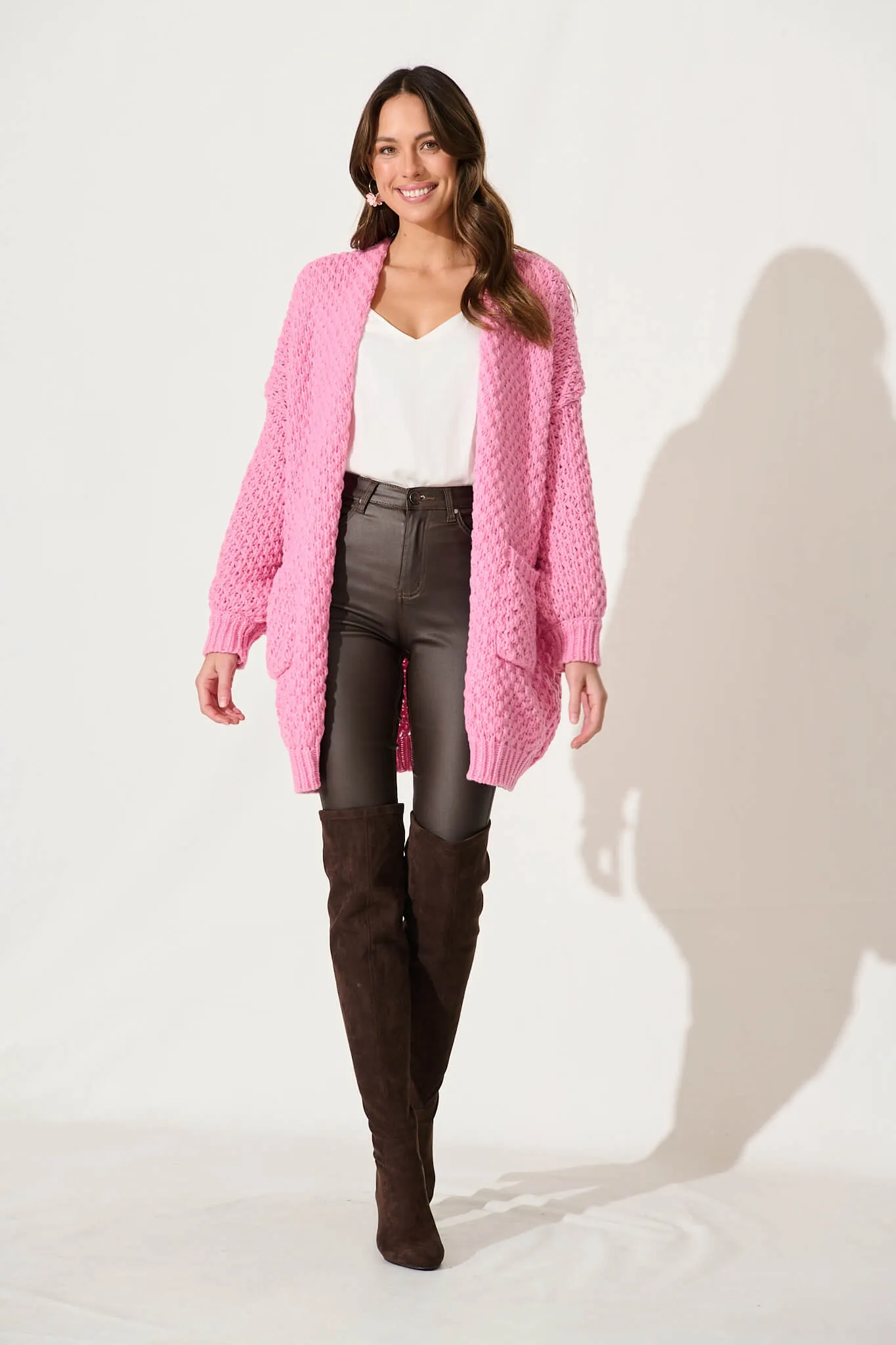 Tranquil Knit Cardigan In Pink Wool Blend