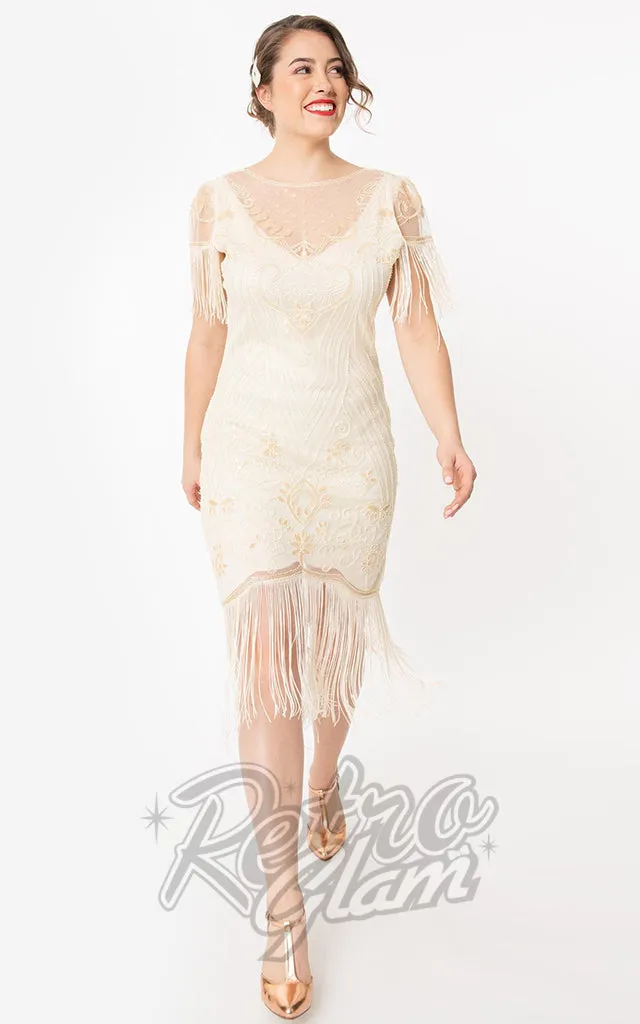 Unique Vintage 1920s Nadine Flapper Dress in Ivory - L left only