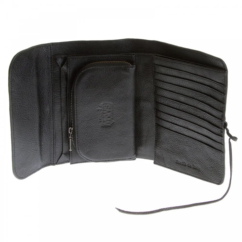 Unisex Black Leather Bill Fold Leather Wallet