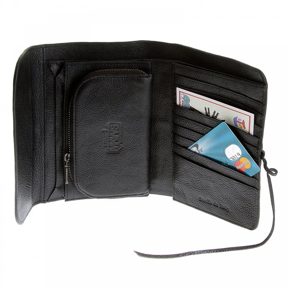 Unisex Black Leather Bill Fold Leather Wallet