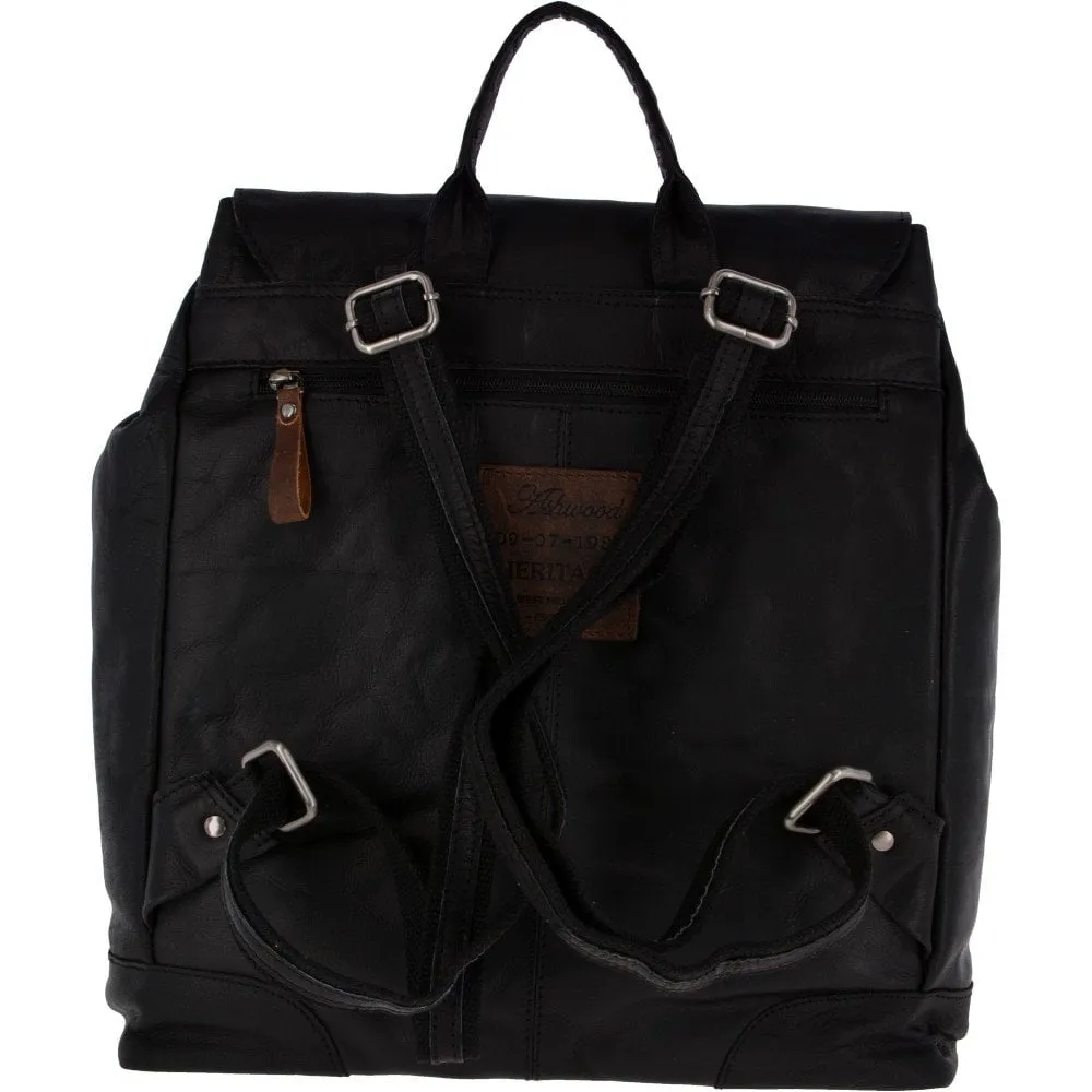 Unisex Leather Vintage Backpack Black/mud: F-86