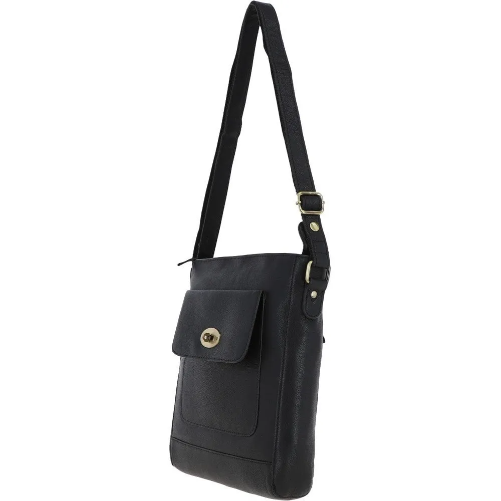 Unisex Michigan Leather Body Bag Black : M-69