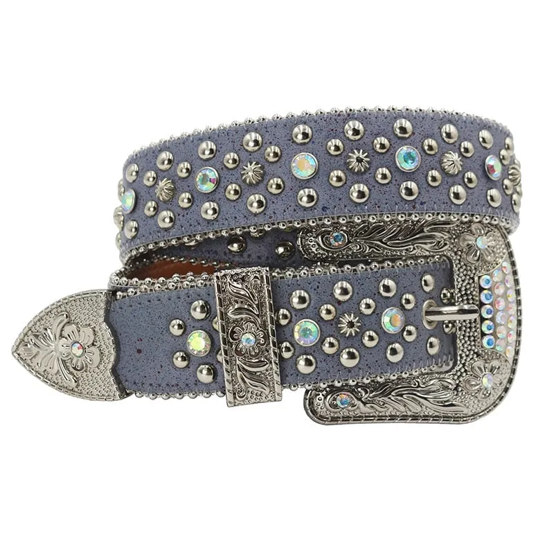 Unisex Synthetic Leather Crystal Pin Buckle Diamond Rhinestones Belt