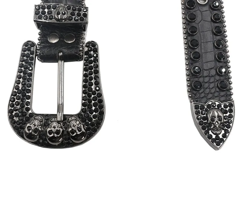 Unisex Synthetic Leather Crystal Pin Buckle Diamond Rhinestones Belt