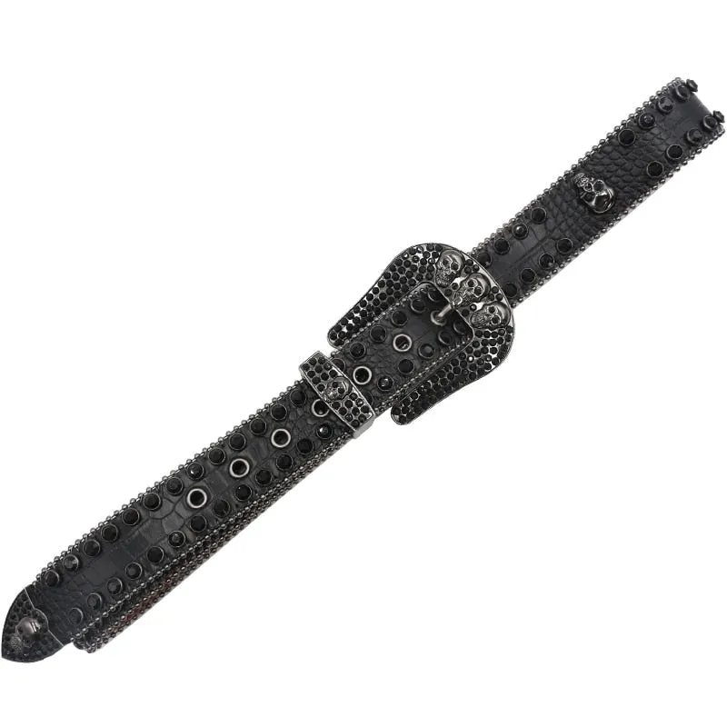 Unisex Synthetic Leather Crystal Pin Buckle Diamond Rhinestones Belt